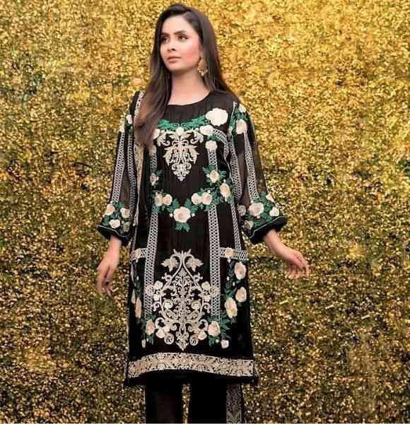 Black Rose - 3Pc Unstitched Embroidered Chiffon 