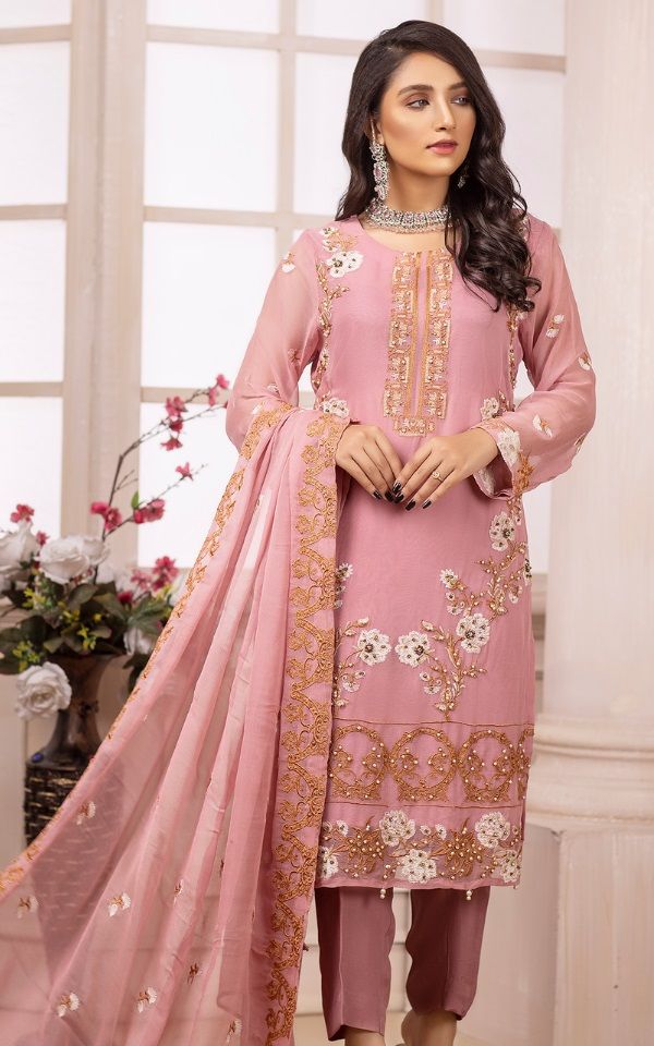 Blushing Pink  Ketfia Embroidered Chiffon