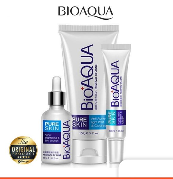 BIOAQUA Pure Skin Anti Acne Removal Face Care Treatment Set Acne Serum Acne Cream and Acne Cleanser