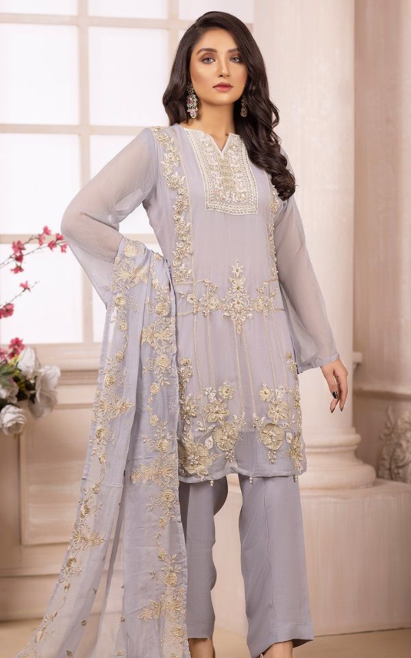 Grey Perfect Ketifa Embroidered Chiffon