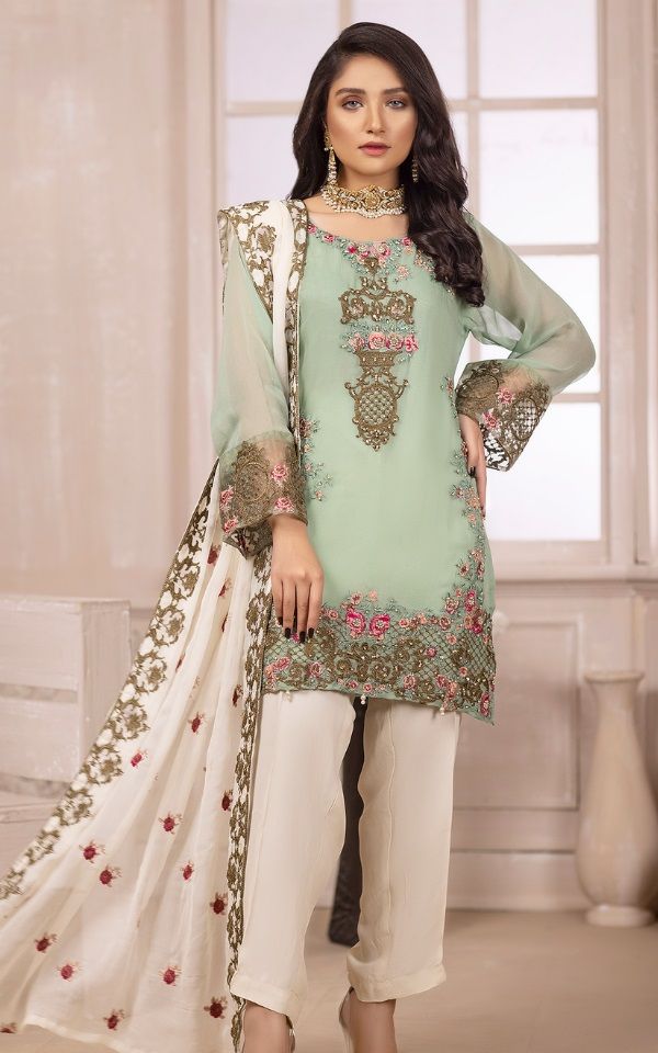 Precious Green Ketifa Embroidered Chiffon