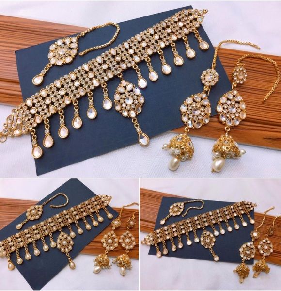 Polki Kundan Collar Set (Silver)