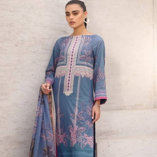 Three Piece Printed Suit With Printed Silk Dupatta