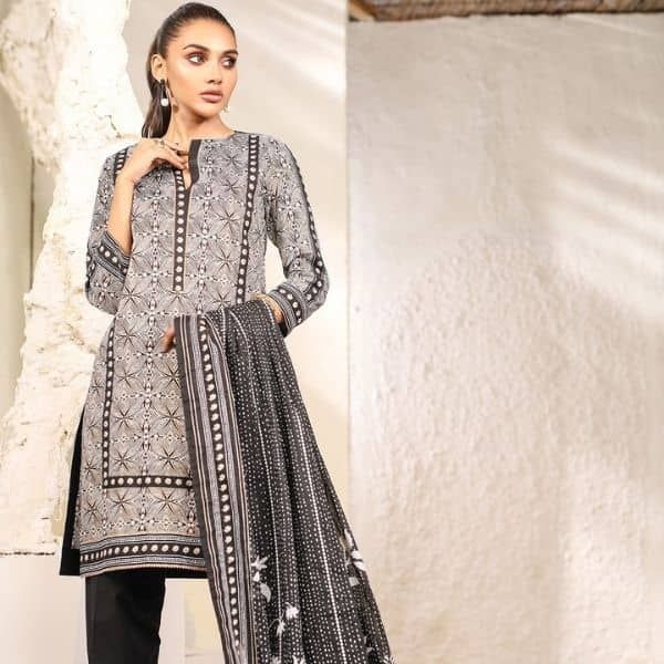 Three Piece Printed Suit With Doria Dupatta