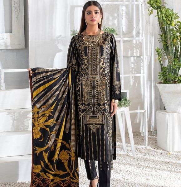 3pc Printed Cambric Shirt with Printed Lawn Dupatta & Cambric Trouser- Inaya (IP-00044B)