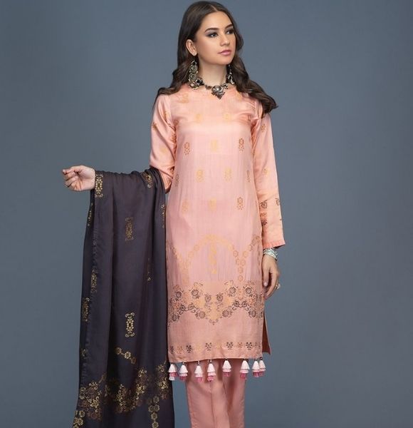 Unstitched 3pc Viscose Jacquard Shirt and Dupatta with vicose trouser- Viscose Jacquard (Rc-00211)