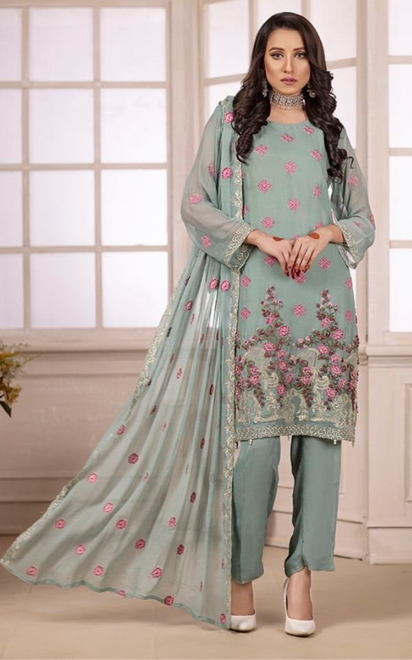 Crimson Shine Ketifa Embroidered Chiffon