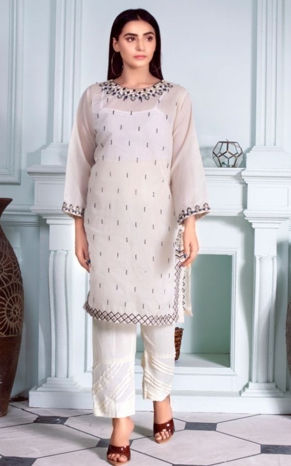 Gold Spark -Ketifa Embroidered Cotton Dress with Mirror Work