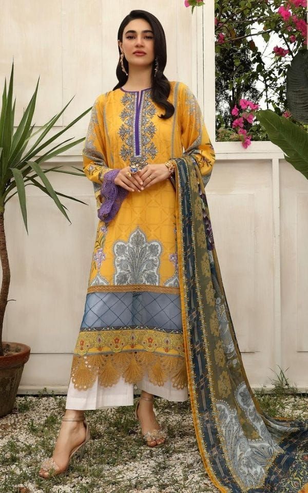 ZAREEN A - Nuriyaa2 Pc Lawn Shirt with Embroidered Neckline & Chiffon Dupatta