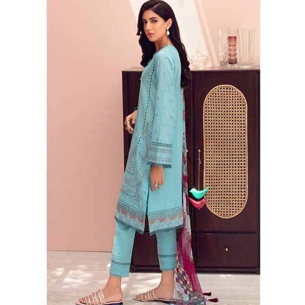 Ocean Blue Jazmin 3pc Embroidered Lawn Front/Back With ChiffonDupatta & Cambric Trouser