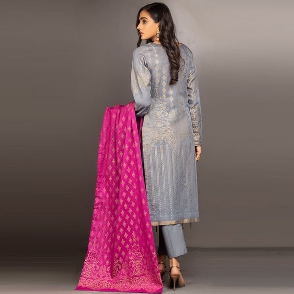 Stitched 3pc Jacquard Lawn Shirt with Contrast Jacquard Dupatta - Jacqaurd (WK-00562)