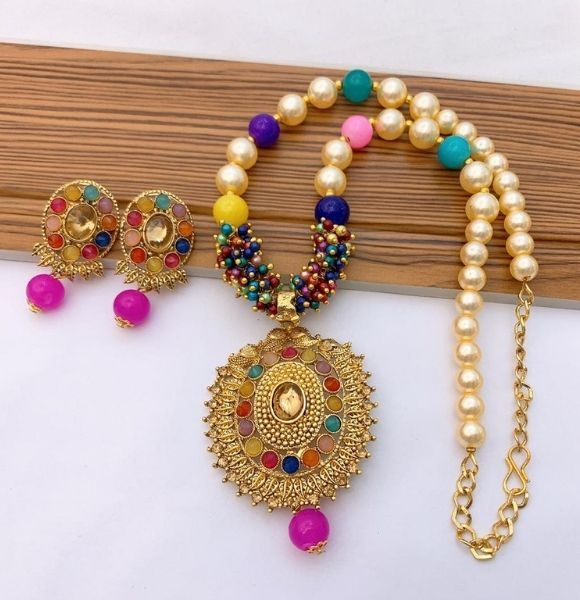 Indian Kundan Locket Set (Purple)