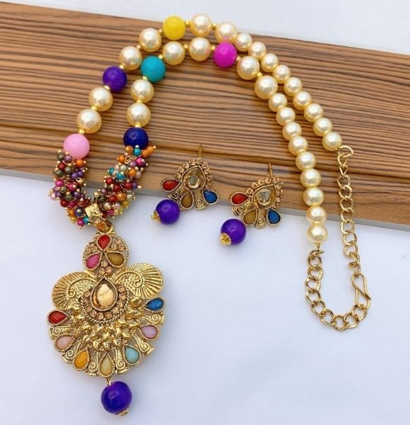 Indian Kundan Locket Set (Blue)