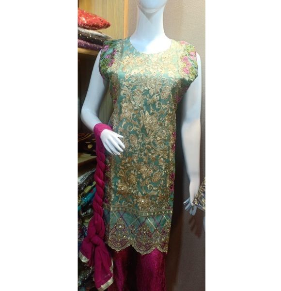 Embroided Green  Masuri Suit 3 pc