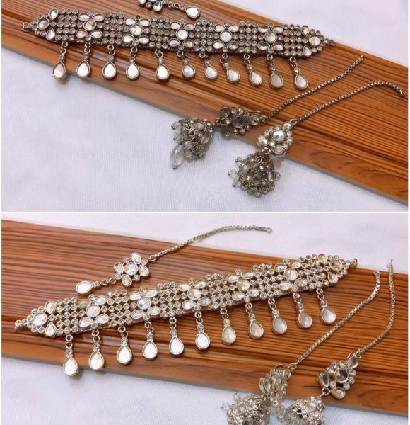 Polki Kundan Collar Set (White Shade)
