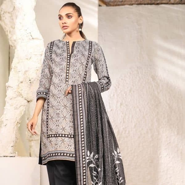 Three Piece Printed Suit With Doria Dupatta