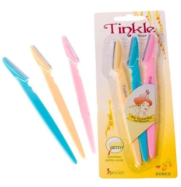 Stainless Steel Tinkle Eye Brow Razor for Women - Pack of 3 Multicolour