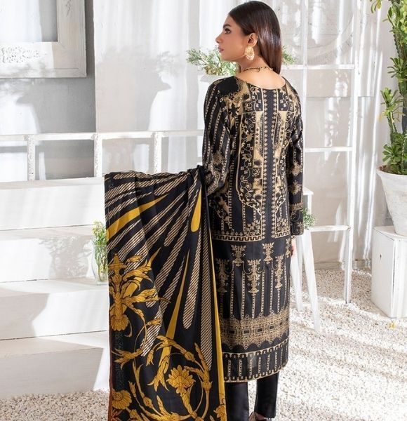 3pc Printed Cambric Shirt with Printed Lawn Dupatta & Cambric Trouser- Inaya (IP-00044B)