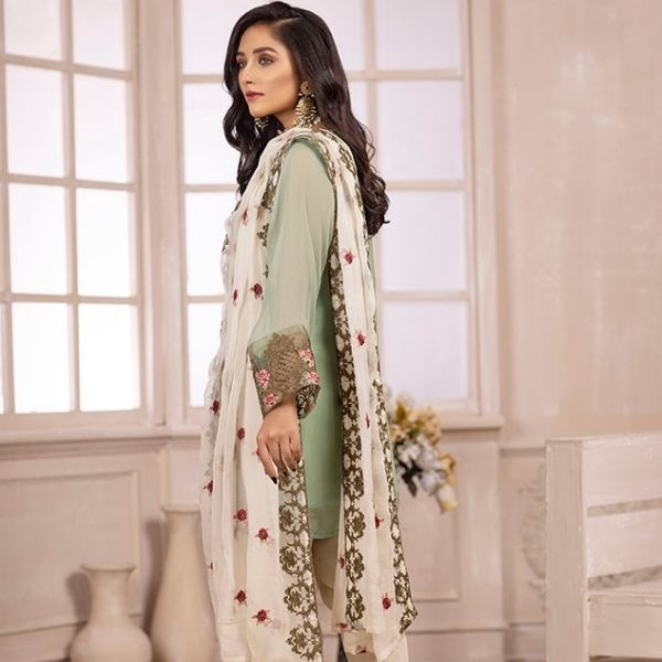 Precious Green Ketifa Embroidered Chiffon