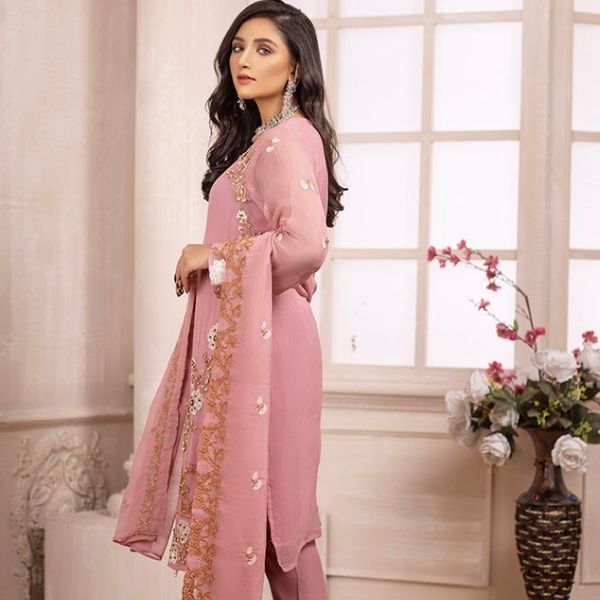 Blushing Pink  Ketfia Embroidered Chiffon