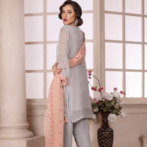 Gray Comfot Ketifa Embroidered Chiffon