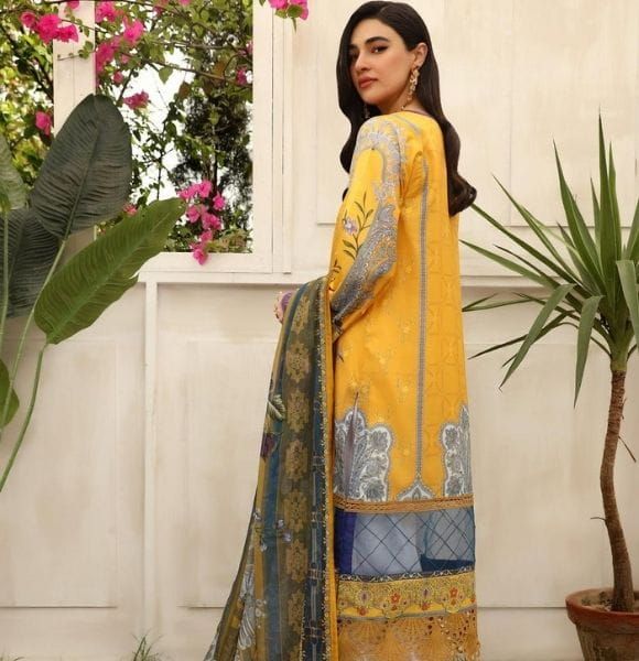 ZAREEN A - Nuriyaa2 Pc Lawn Shirt with Embroidered Neckline & Chiffon Dupatta