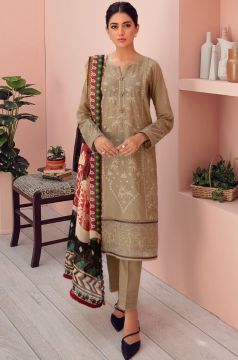 Camel Beige Jazmin 3pc Embroidered Lawn Front/Back With Silk Dupatta & Cambric Trouser