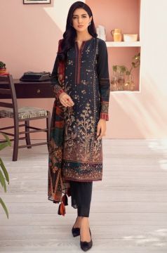 Charcoal Shadow Jazmin 3pc Embroidered Lawn Front/Back With Silk Dupatta & Cambric Trouser