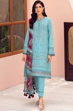 Ocean Blue Jazmin 3pc Embroidered Lawn Front/Back With ChiffonDupatta & Cambric Trouser