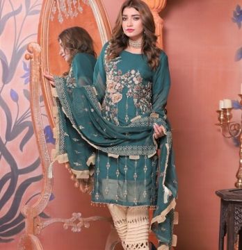 Elegant Green Chiffon - 3Pc Unstitched Embroidered Chiffon