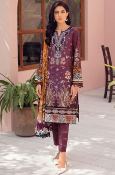 Vermilion Jazmin 3pc Embroidered Lawn Front/Back With Chiffon Dupatta & Cambric Trouser