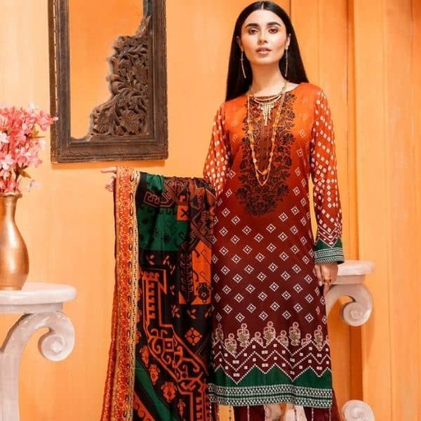 Unstitched 3pc Printed Lawn Embroidery Shirt with Printed Lawn Dupatta - INAYA2 (IP-20A)