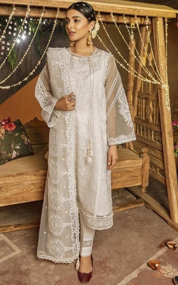 Aab E Zar - Organza Outfit with Embroidered Organza Dupatta and Sleeves