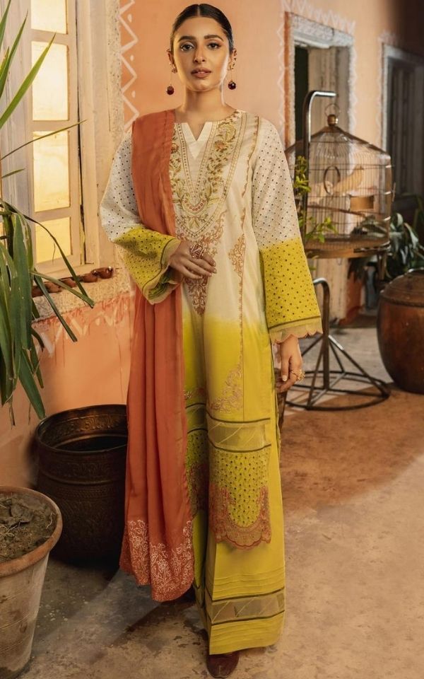 Taabir E Chasham - Embroidered Lawn Outfit with matching Trousers and Dupatta 