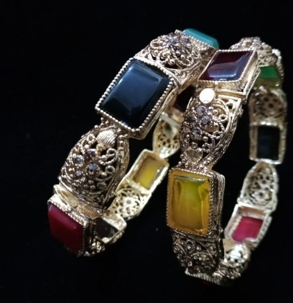 Multi Color Stone Bangles with Adjustable Lock 