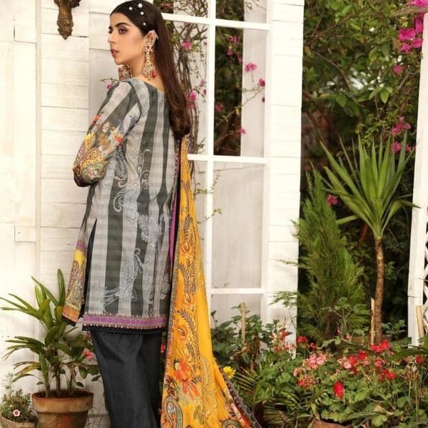 Dilara B - Nuriyaa 3 Piece Lawn Shirt with Neckline Embroidered & Silk Dupatta with Cotton Trouser