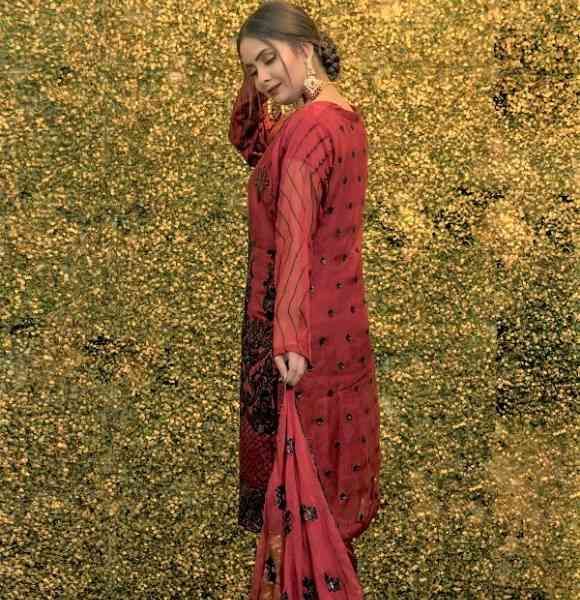 Maroon Orchard - 3Pc Unstitched Embroidered Chiffon