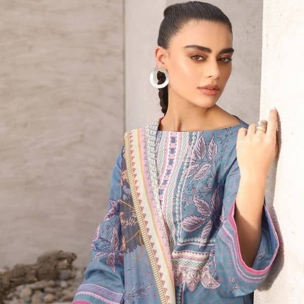 Three Piece Printed Suit With Printed Silk Dupatta