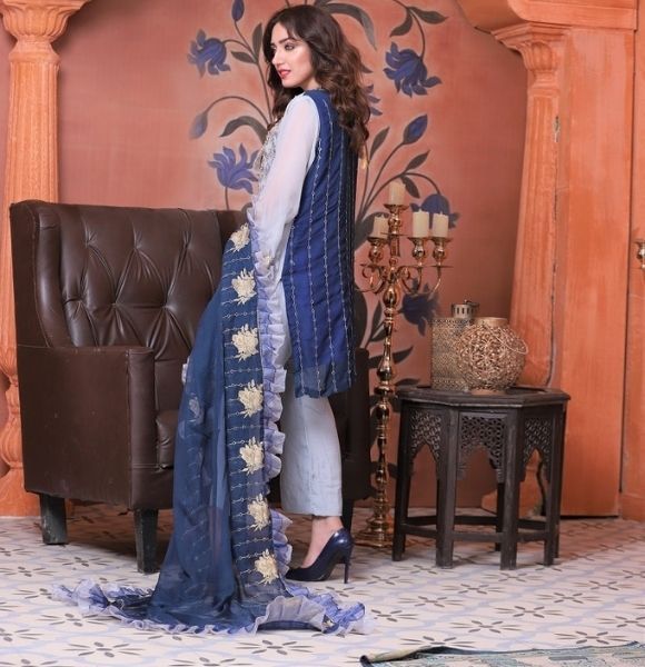 Glitzy Gray Chiffon - 3Pc Unstitched Embroidered Chiffon