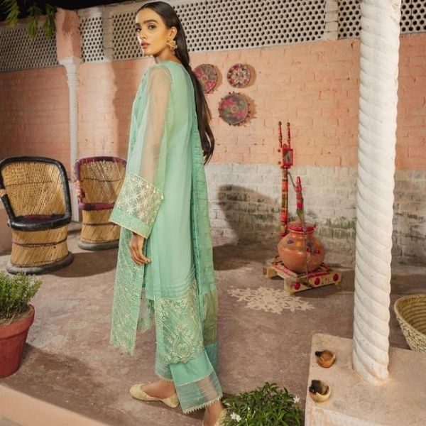 Baag E Koyal - Mint Green Organza Outfit with Tilla and Thread Embroidery
