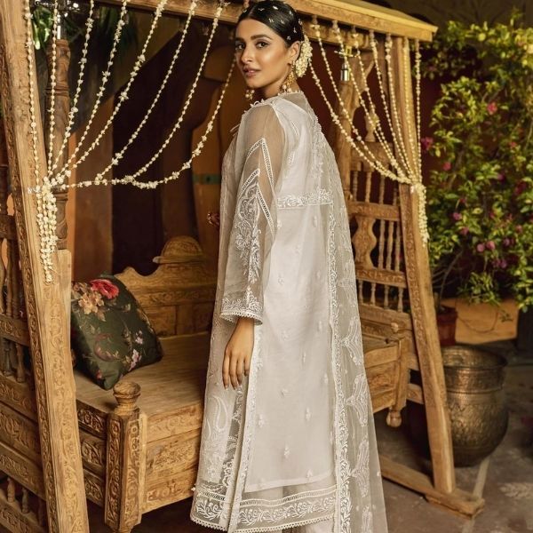 Aab E Zar - Organza Outfit with Embroidered Organza Dupatta and Sleeves