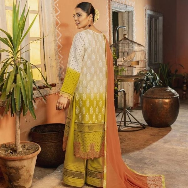 Taabir E Chasham - Embroidered Lawn Outfit with matching Trousers and Dupatta 